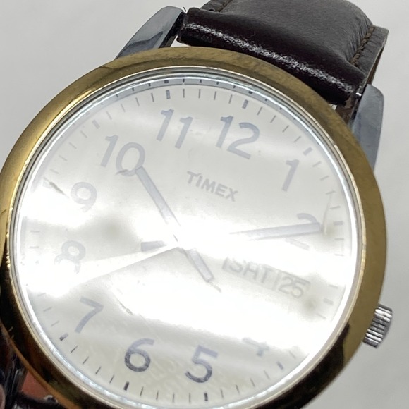 Timex Easy Reader Watch Men 35mm Gold Silver Tone Day Date Indiglo New Battery - Picture 5 of 16